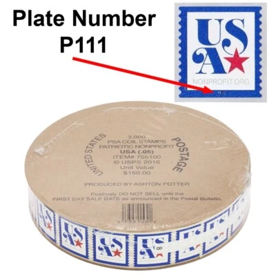 SEALED COIL US 5172 Patriotic USA Nonprofit 2017 Plate number P111 - 3000 Stamps - Image 1 of 2