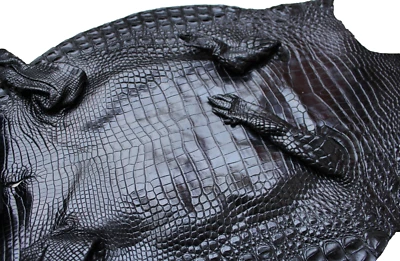 Black Genuine Crocodile Skin Leather Hide Exotic Pelt taxidermy Craft #G03 - Image 1 of 4