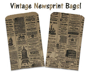 6x9, 8x12, 12x15 Newsprint Paper Bags, Vintage, Rustic Kraft Newspaper Gift Bags