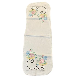 Vintage Cotton Table Runner Embroidery Paint Design 35 in x 12.5" Scallop Edge - Picture 1 of 5