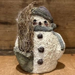 Vintage Primitive Resin Paper Mache Look Snowman Figurine w/ Pocket of Drieds - Picture 1 of 6