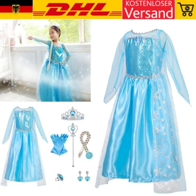 Kinder Mädchen Eiskönigin Prinzessin Elsa Cosplay Kleid Party Karneval Kostüme~ - Bild 1 von 4