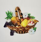 Vintage Enesco 3D Ceramic Basket of Fruit Plaque, Wall Hanging, Pineapple, Japan