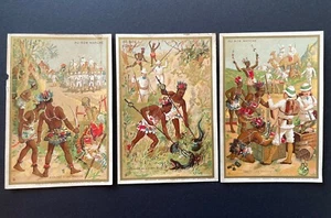 Lot de 3 Chromos Au Bon Marché Arrivée d'une mission Colonisation Les présents - Picture 1 of 2