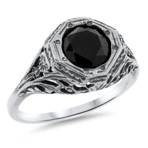 BLACK ONYX  VINTAGE DESIGN 925 SOLID STERLING SILVER SOLITAIRE RING      1200X - Picture 1 of 3