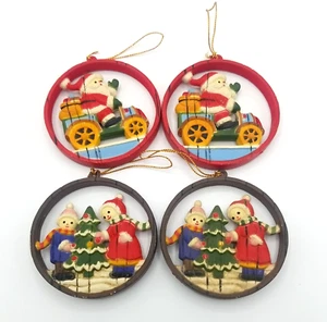 vintage Christmas ornaments Santa riding car kids Christmas tree presents all 4 - Picture 1 of 13