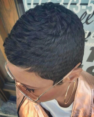 Pelucas corte pixie cabello humano negras pelucas cortas para mujeres uso diario sin encaje pelucas Foto 1 de 4