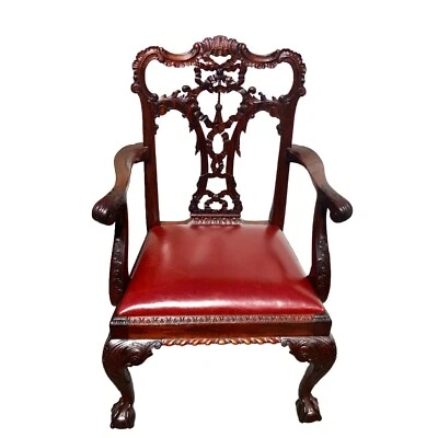 Exquisite Set of Eight English Carved Mahogany George III Style Dining Chairs - Image 1 of 4