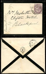 GB QV 1892 MONOGRAM SMALL MOURNING ENVELOPE BIBBY...MOSSLEY HILL LIVERPOOL - Picture 1 of 1