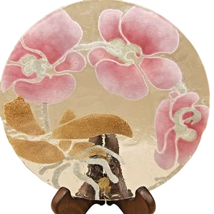 Plato de vidrio artístico fundido Sydenstricker de colección firmado por orquídea 7" hecho en EE. UU. Cottagecore - Imagen 1 de 24