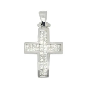 14K Weißgold 1,50Ct Diamant Princess Cut Kreuz Anhänger PEN01417 - Bild 1 von 11