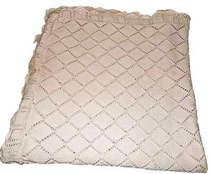 9J Vintage 30x30 CARTER'S Pink Cotton Diamond Weave Sweater Baby Crib Blanket - Picture 1 of 3