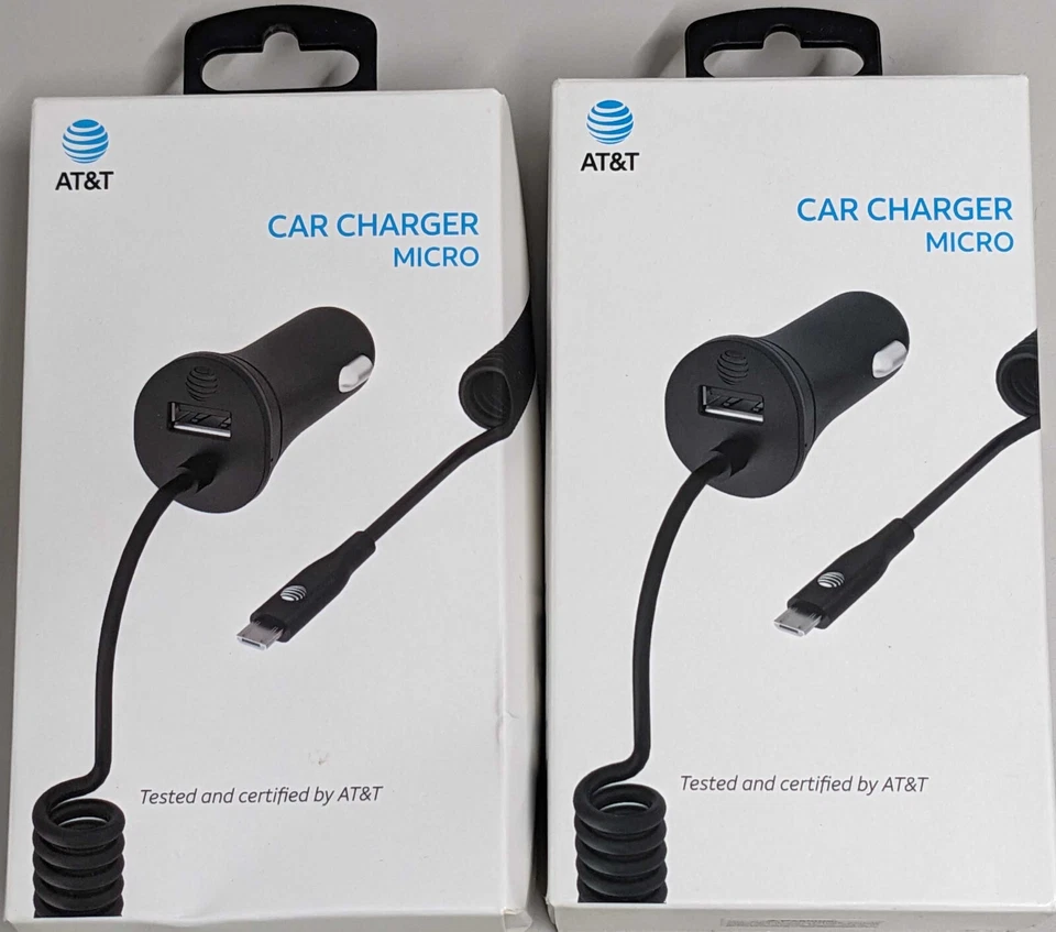 AT&T FAST Micro-USB 7FT Coiled Car Charger w/ EXTRA USB Port for Samsung 2 Pack - Image 1 of 2