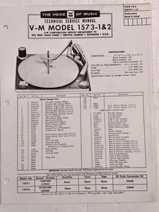 Vtg Original V-M Corp 1573- 1&2 Record Changer Service Manual Repair - Picture 1 of 1