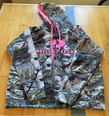 Mossy Oak Break Up Country Camo Pink Logo Hoodie Sweatshirt Womens Large - Image 1 of 4