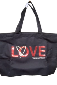 Victoria's Secret Canvas Red Sequined LOVE No Zip Weekender Black XL Bag NWT - Picture 1 of 14