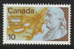 Canada #691, United States Bicentennial, Benjamin Franklin and Map, MNH 1976 - Picture 1 of 1