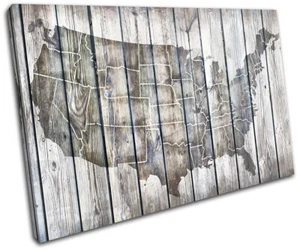 USA Vintage Holz Landkarten Flaggen EINZELNE LEINWAND WANDBILD Bild Druck - Bild 1 von 1