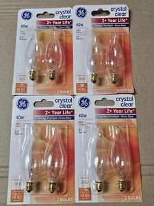 8 BulbsGE 40 Watt Crystal Clear Bent Tip CA-Type Light Bulbs w/Candelabra Base - Picture 1 of 5