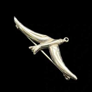 Ancien pendentif broche oiseau ton argent convertible moineau mode bijou - Photo 1 sur 4