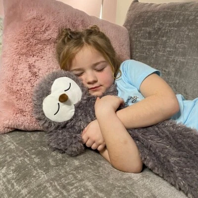 Cozy-Time Grey Owl 3D Novelty Tipped Faux Fur Long Hot Water Bottle