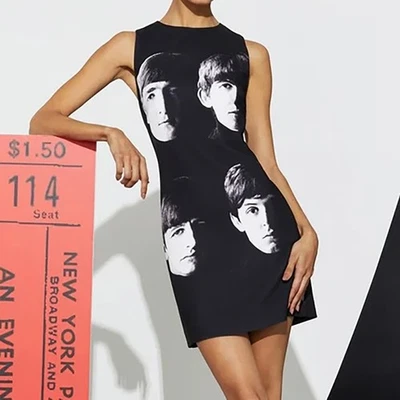 Новый с Ярлыками Alice + Olivia The Beatles Клайд Shift мини-платье Fab четыре портрет черный 14 - Изображение 1 из 4