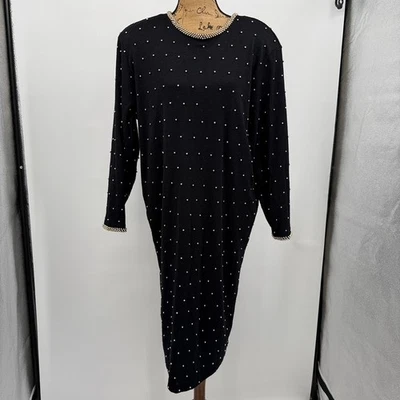 Винтажный Travissi свитер платье женщин 1 X черное золото бисером жемчуг отделки шерсти 80-х - Изображение 1 из 4