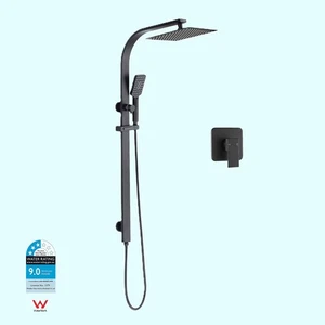 WELS 10" Black Rain Shower Head Set Square Dual Heads High Pressure with Handhel - Picture 1 of 4