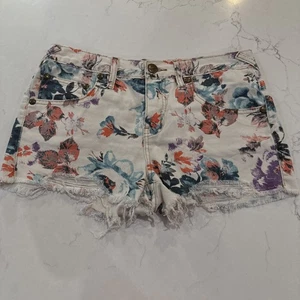 Free People Womens Floral Denim Shorts Size 27 EUC - Picture 1 of 8