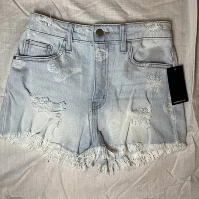 Womens Juniors Material Girl Denim Shorts Size 5 Distressed Butterflies NWT - Image 1 of 4