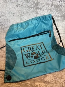 Great Wolf Lodge Drawstring Backpack Aqua blue 14”x16” + Zipper Front Pouch - Picture 1 of 4