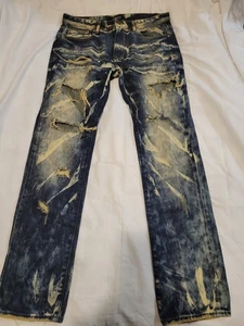 AKOO Distressed Paint Splatter Ripped Jeans, Herren Größe 34 Standard Fit - Bild 1 von 6