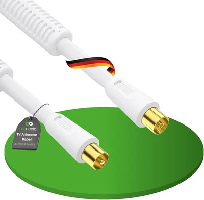 TV Antennenkabel Fernsehkabel Stecker Buchse Anschluss Koaxial Kabel 4K UHD weiß - Bild 1 von 4