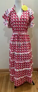 Neu mit Etikett Alden Adair Yasmine Small Maxikleid rot Pop/pink Pop Stufen - Bild 1 von 13