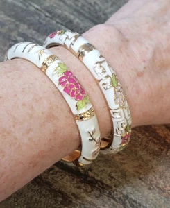 Due Bracciali Jiu Long Xing Designer Smalto Cloisonne Cerniera Braccialetti - Foto 1 di 17