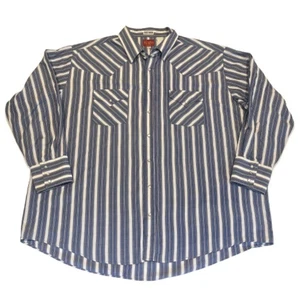 Vintage Western Men 2XL Ely Plains Pearl Snap Shirt Button Up Blue Stripe Farmer - Picture 1 of 7