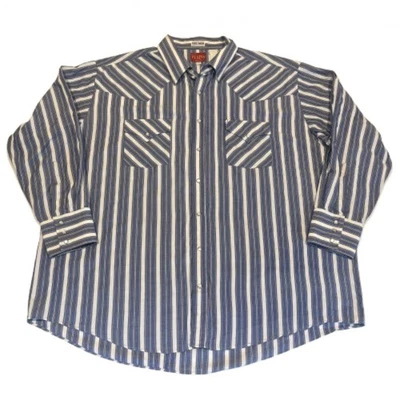 Vintage Western Men 2XL Ely Plains Pearl Snap Shirt Button Up Blue Stripe Farmer - Image 1 of 4
