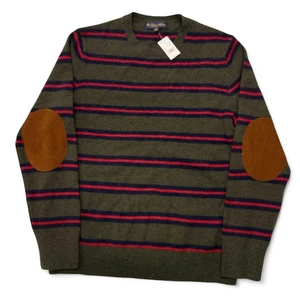 Brooks Brothers Striped Lambswool Sweater Red Navy Elbow Patch Mens Medium NWT - Picture 1 of 12