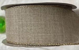 5 yds. TAN WOVEN GOLD METALLIC WIRE EDGE RIBBON 2 1/2" Wide - Picture 1 of 3