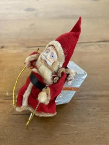 Antique Santa Claus Belsnickle Hiking with gift box 6" made in Germany Chenille - Picture 1 of 7