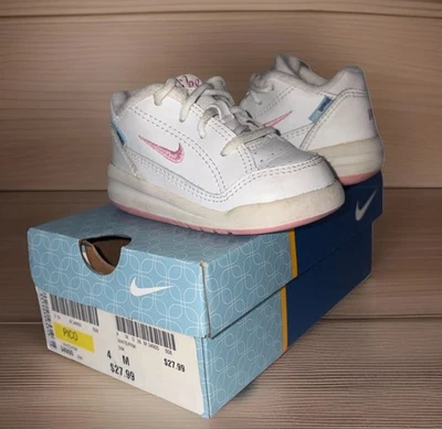 Nike Play PICO Toddler Girl White & Pink Athletic Tennis Shoes Sneakers Size 4 M - Image 1 of 4