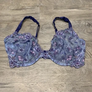 Sujetador Victoria Secret de encaje corte bajo Demi Bonnet púrpura azul mariposa talla 38 DD - Imagen 1 de 12