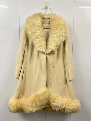 Abrigo beige vintage con cuello y dobladillo ribete de piel sintética - Estilo años 60 - Para mujer  Foto 1 de 4