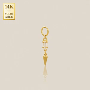 Dije colgante mínimo de circonitas cúbicas gota espiga oro macizo 14K REAL para cadenas - Imagen 1 de 9