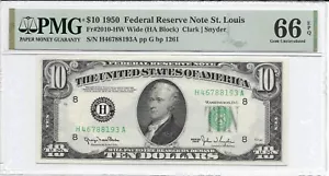 1950 $10 ST LOUIS FRN. PMG GEM Uncirculated 66 EPQ Banknote. WIDE - Picture 1 of 2