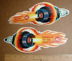 PAIR AC Delco Left-Right Fire Ring Spark Plugs Drag Racing Decal Sticker 10"in - Picture 1 of 3