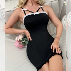 Sexy-Lingerie-Womens-Modal-Lace-Dress-Babydoll-Dress-Chemise-Underwear-Nightgown - Picture 1 of 16