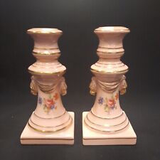 Vintage Cottage Rose Ceramic Candleholders ~ Set of 2