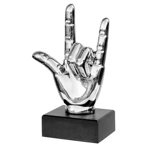 Silver Ceramic Hand – I Love You - ROCK - Cool Gift Black Base NEW Boxed Home - Picture 1 of 1