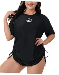 Women's Plus Size Short Sleeve Rash Guard Ruched Side 3X Black/Dolphin - Picture 1 of 7